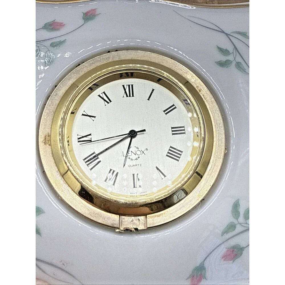 Vintage LENOX Petite Porcelain Table Clock -Rose Manor Floral Pattern 3 3/4